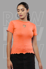 Peach Rib Knit Heart Cut-Out Top