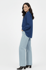 Women’s Solid Button-Down Shirt – Blue Casual Long Sleeve Top