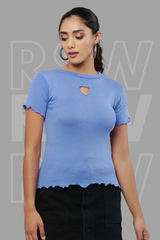 Petrol Blue Rib Knit Heart Cut-Out Top