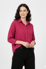 Women’s Solid Button-Down Shirt – Cherry Casual Long Sleeve Top