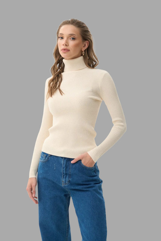 Beige Rib Knit Turtleneck Sweater (Limited Color)