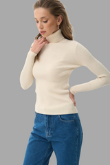 Beige Rib Knit Turtleneck Sweater (Limited Color)