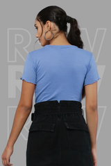 Petrol Blue Rib Knit Heart Cut-Out Top