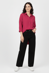 Women’s Solid Button-Down Shirt – Cherry Casual Long Sleeve Top