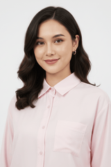 Women’s Solid Button-Down Shirt – Pink Casual Long Sleeve Top