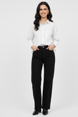 Women’s Solid Button-Down Shirt – White Casual Long Sleeve Top