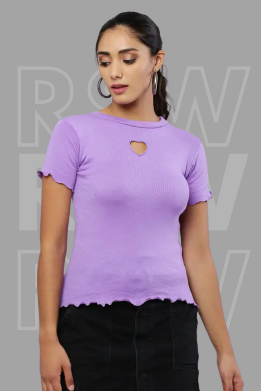 Lilac Rib Knit Heart Cut-Out Top