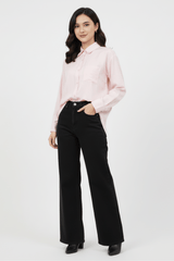 Women’s Solid Button-Down Shirt – Pink Casual Long Sleeve Top