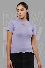 Lavender Rib Knit Heart Cut-Out Top