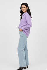 Women’s Solid Button-Down Shirt – Lilac Casual Long Sleeve Top