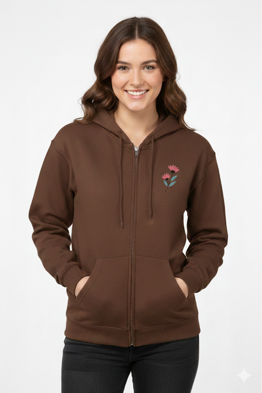 Brown Zipper (Pink Flower)