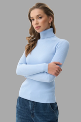 Sky Blue Rib Knit Turtleneck Sweater