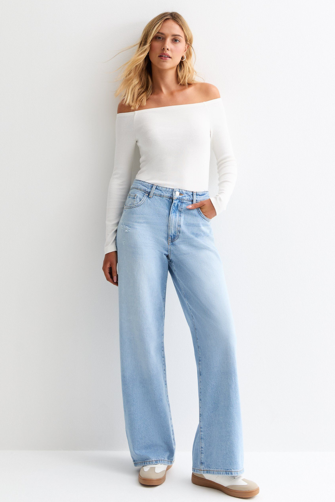 High Waist Wide Leg Jeans (Ice Blue)