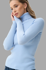 Sky Blue Rib Knit Turtleneck Sweater