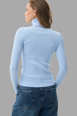 Sky Blue Rib Knit Turtleneck Sweater