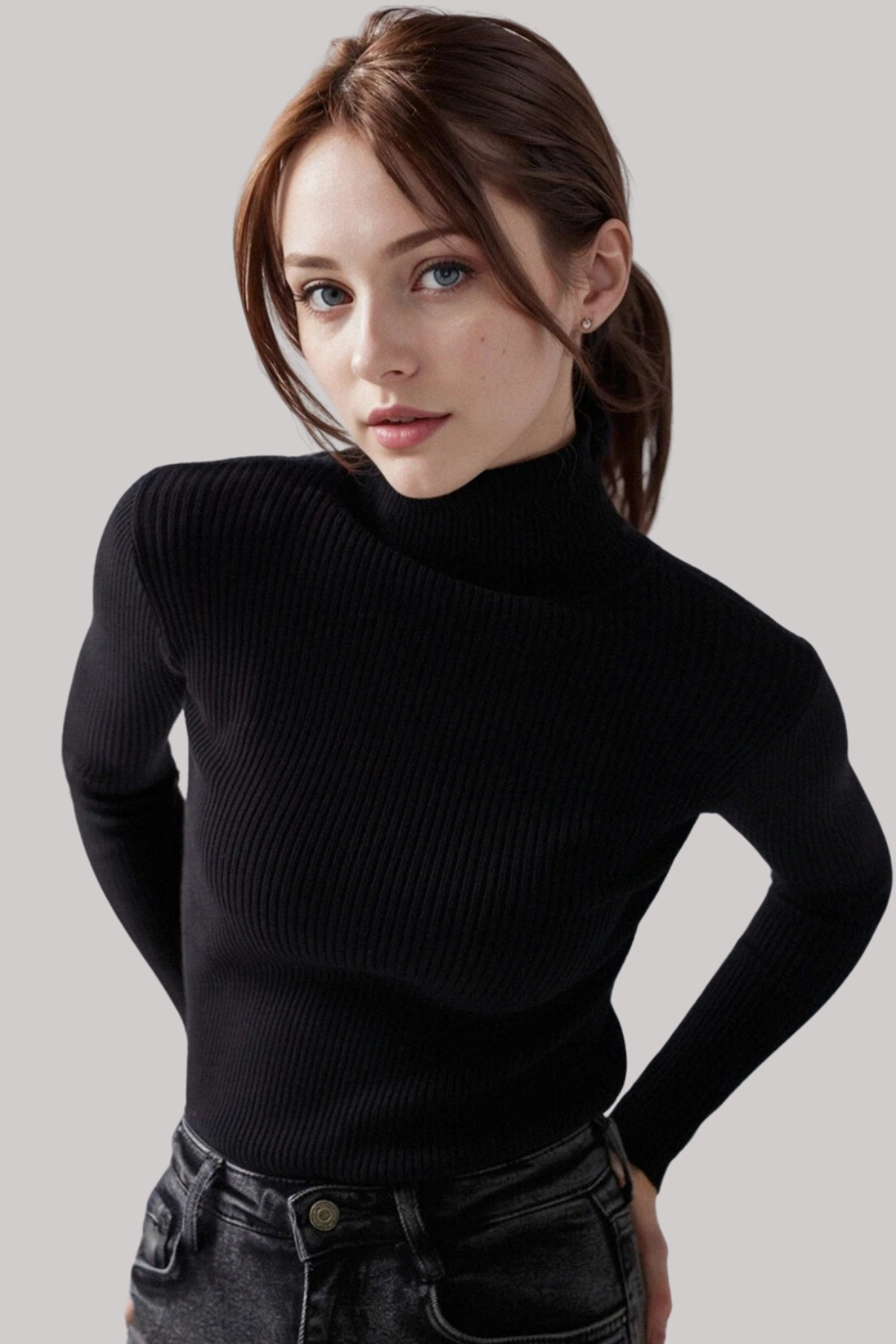 Black Rib Knit Turtleneck Sweater