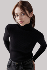 Black Rib Knit Turtleneck Sweater