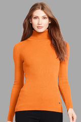 Orange Rib Knit Turtleneck Sweater