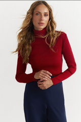 Red Rib Knit Turtleneck Sweater