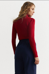 Red Rib Knit Turtleneck Sweater