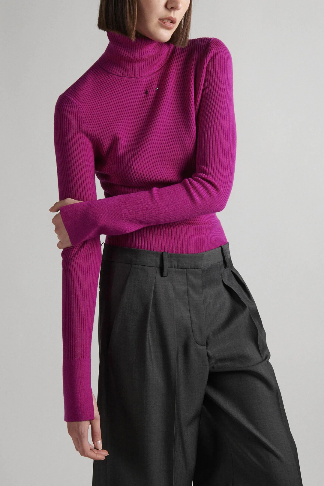 Fuchsia Rib Knit Turtleneck Sweater