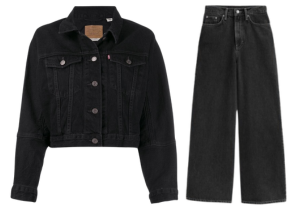 Black Denim Jacket & Wide Leg Jeans Set