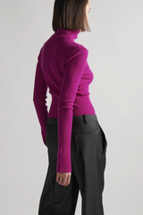 Fuchsia Rib Knit Turtleneck Sweater