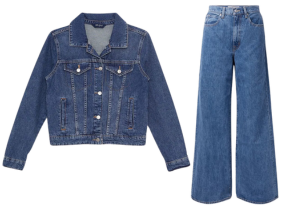 Mid Blue Denim Jacket & Wide Leg Jeans Set