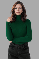 Green Rib Knit Turtleneck Sweater