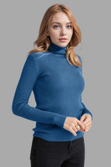 Light Blue Rib Knit Turtleneck Sweater